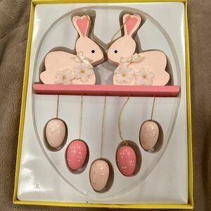 Vintage 1980s Easter Decor “Kissing Bunnies” wall hanging or door knob